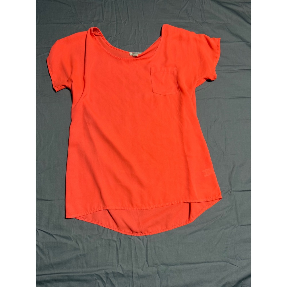 The Arte by Zenana Blouse Women Small Orange Good Short Sleeve Pocket High Low